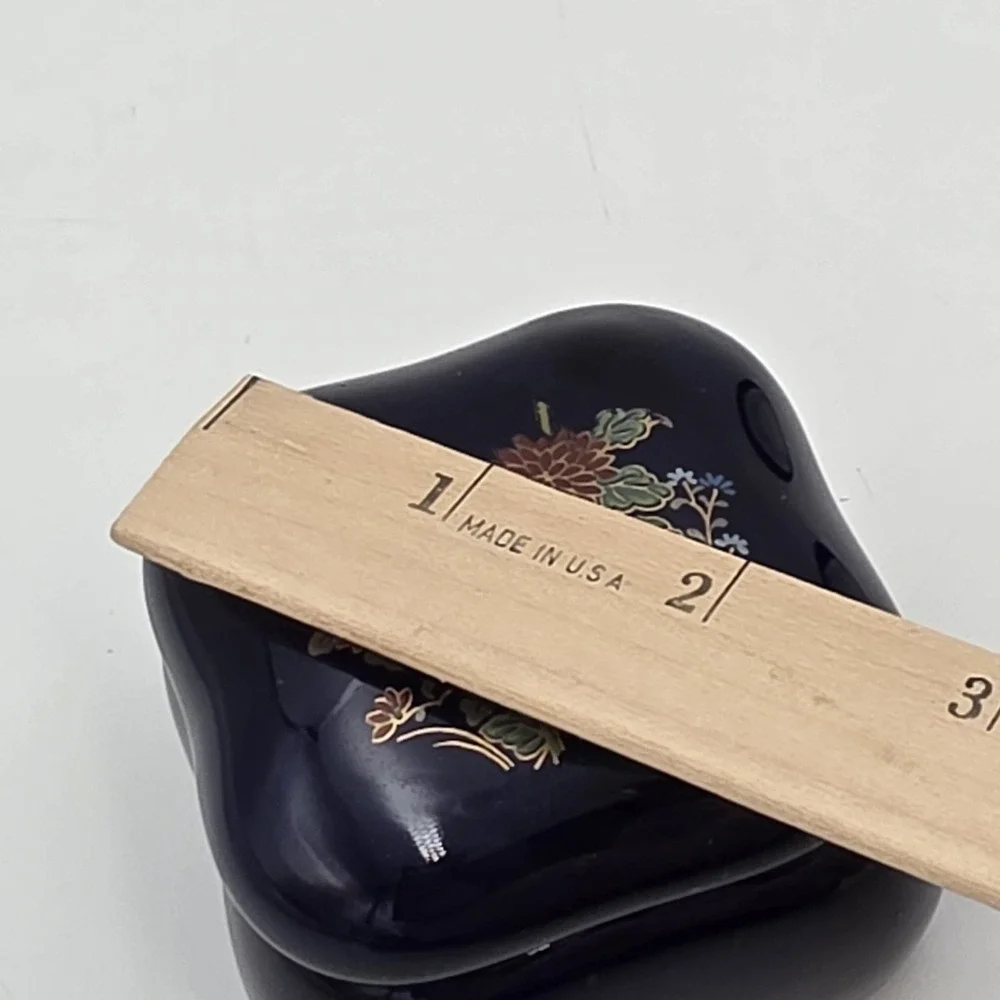 Vintage Japanese Cobalt Blue Ceramic Trinket Box Hand Painted Floral Jewelry Box